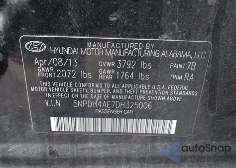 2013 Hyundai Elantra Gls from USA, damaged, VIN 5NPDH4AE7DH325006